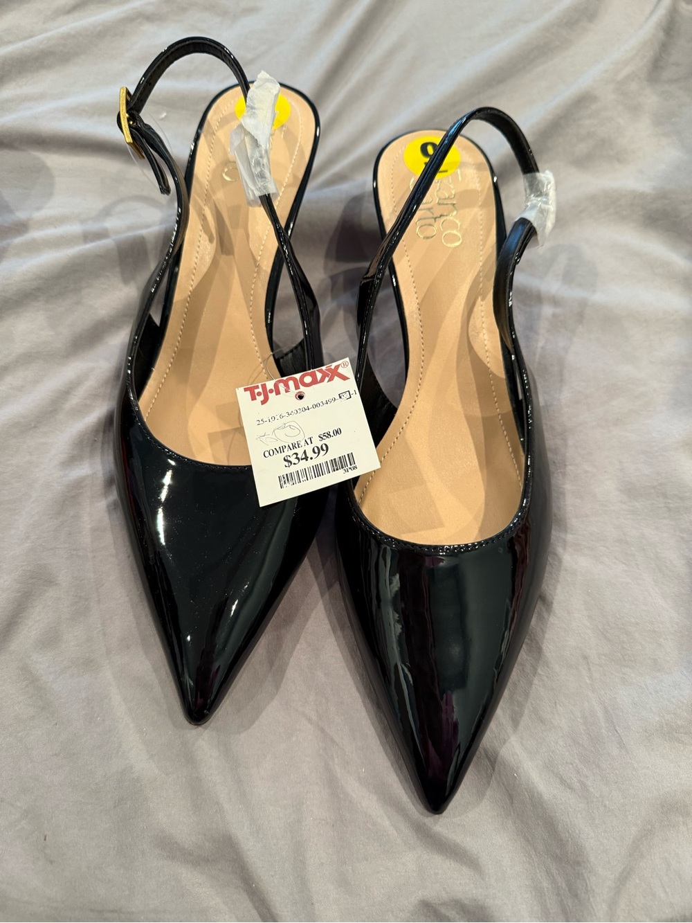 Franco Sarto Black Patent Pointed Slingback Heels